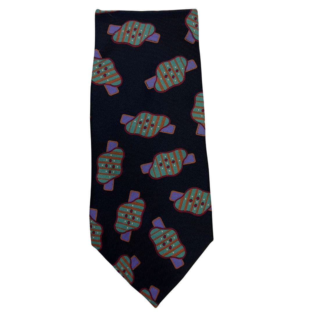 Green and Purple Shapes on Black Tie
