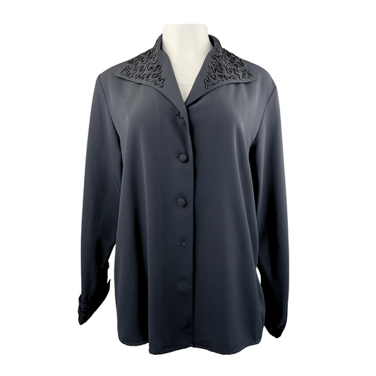 Chagall Black Vintage Blouse with Beaded Lapel Collar
