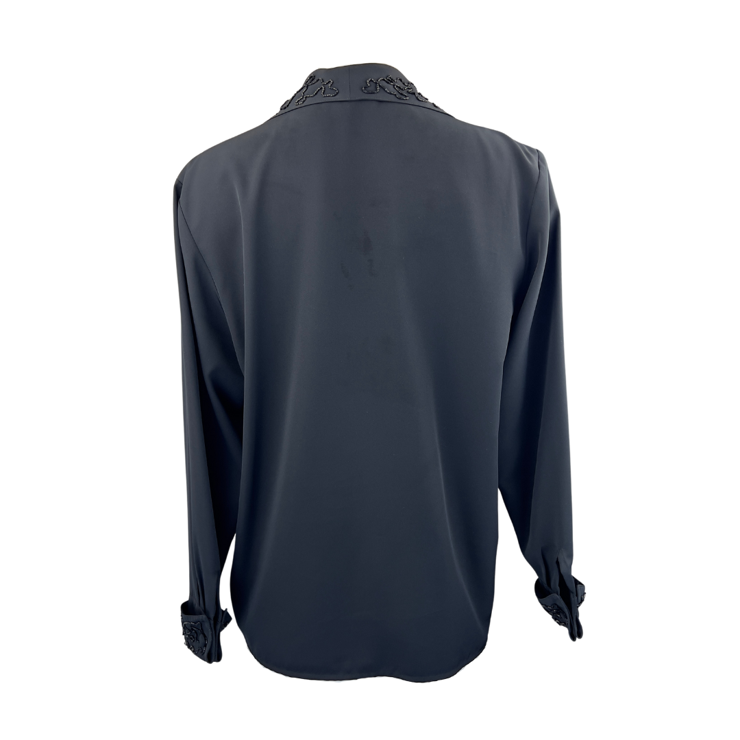 Chagall Black Vintage Blouse with Beaded Lapel Collar