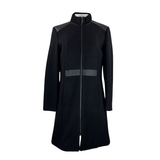 Cleo Black Wool and Leather Coat