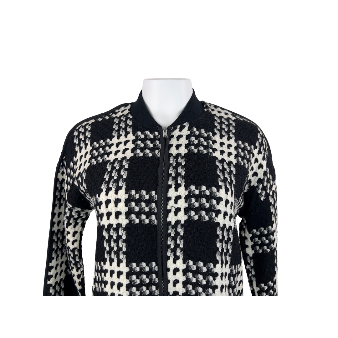 Black and White Tweed Longline Bomber Jacket