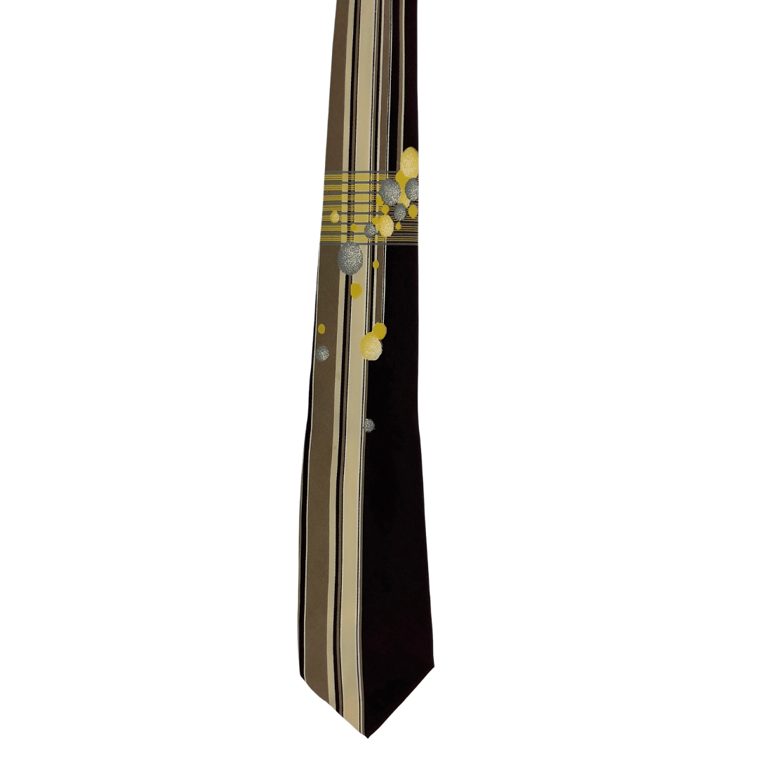 Black, Brown and Cream Stripe Tie with Yellow Bubbles