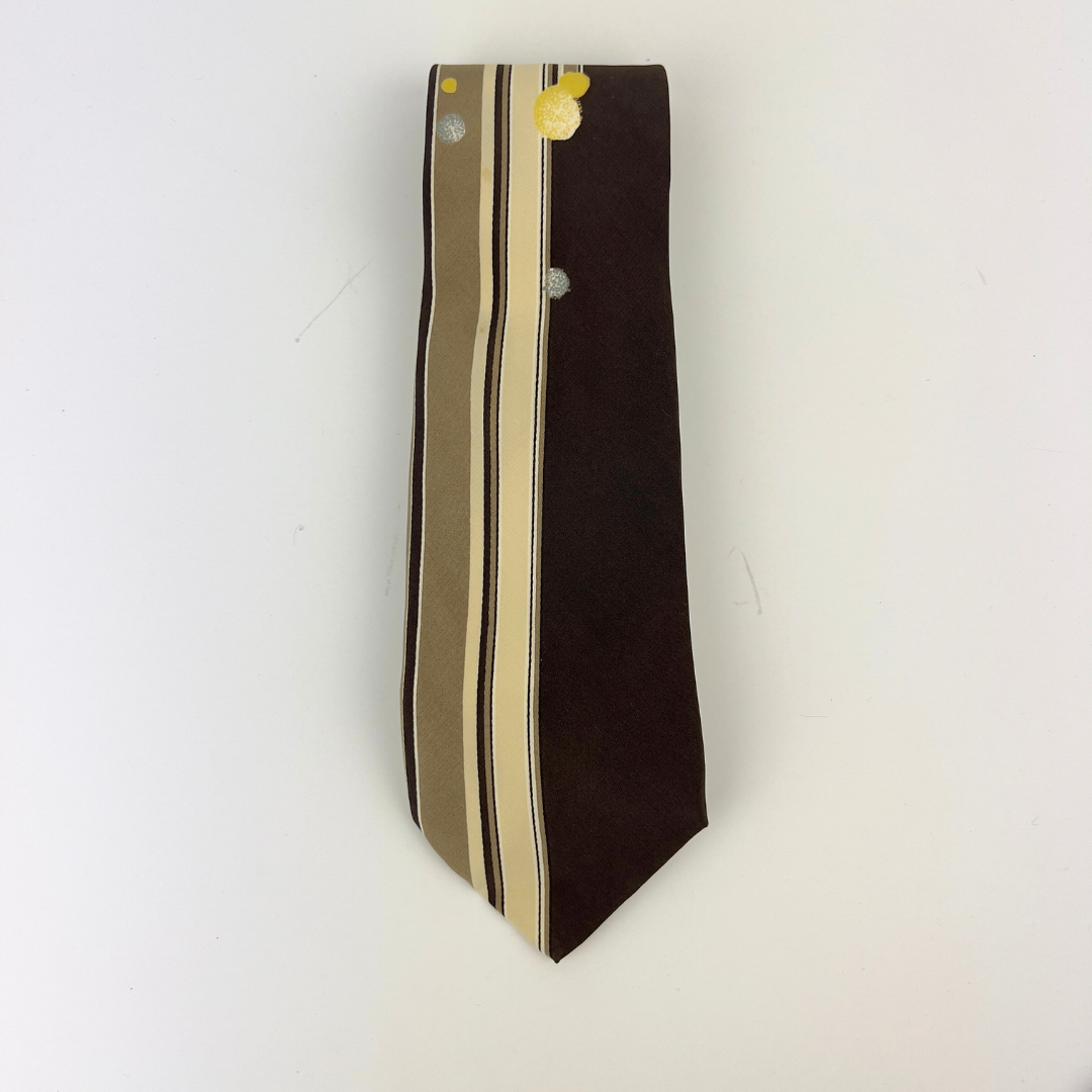 Black, Brown and Cream Stripe Tie with Yellow Bubbles