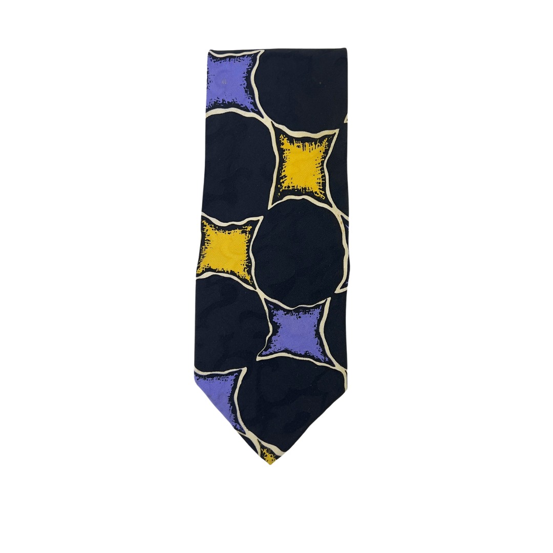 Black Tie with Yellow and Purple Diamond Shapes