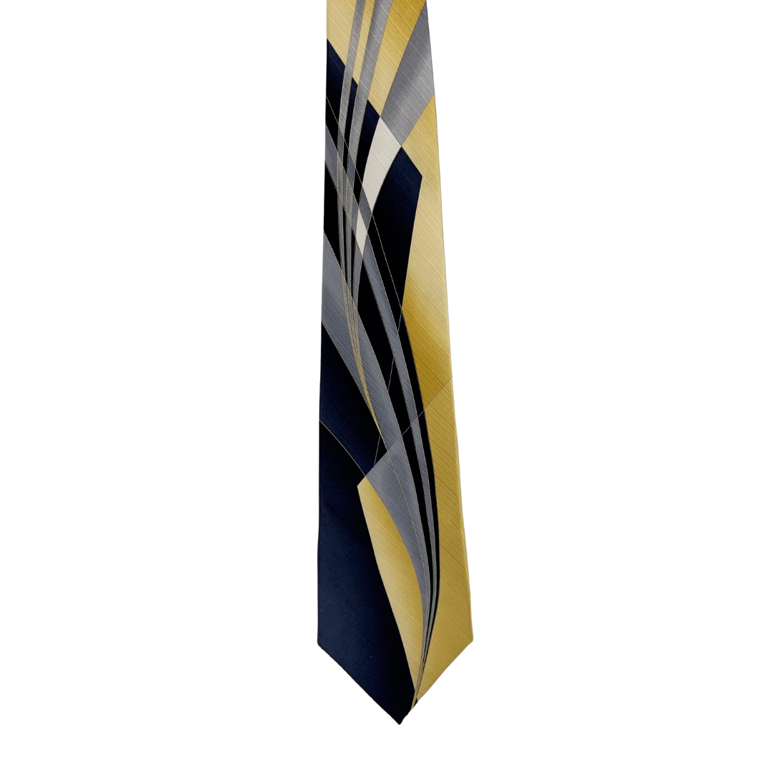 Black, White, Yellow and Grey Art Deco Printed Tie