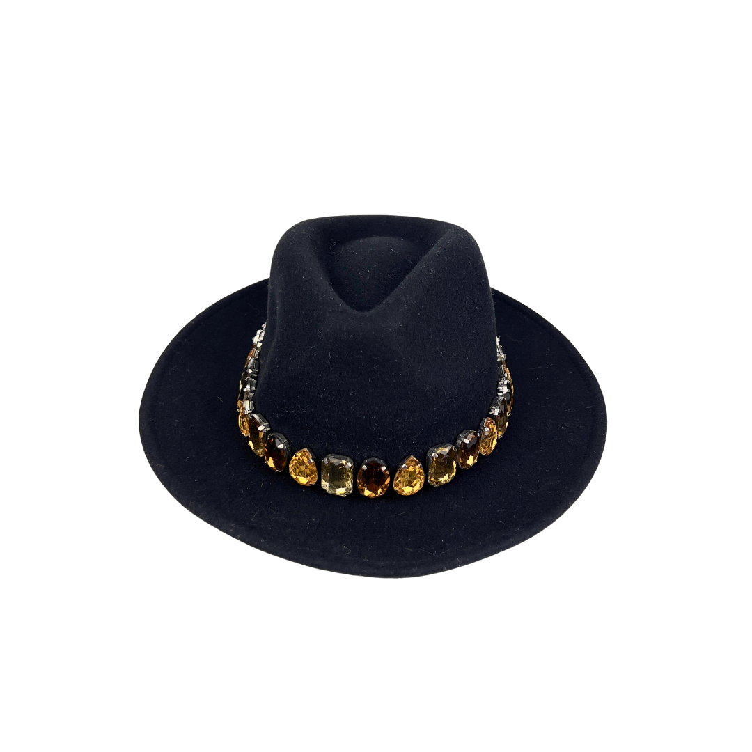 Black Felt Fedora with Bronze Jewels around the Crown