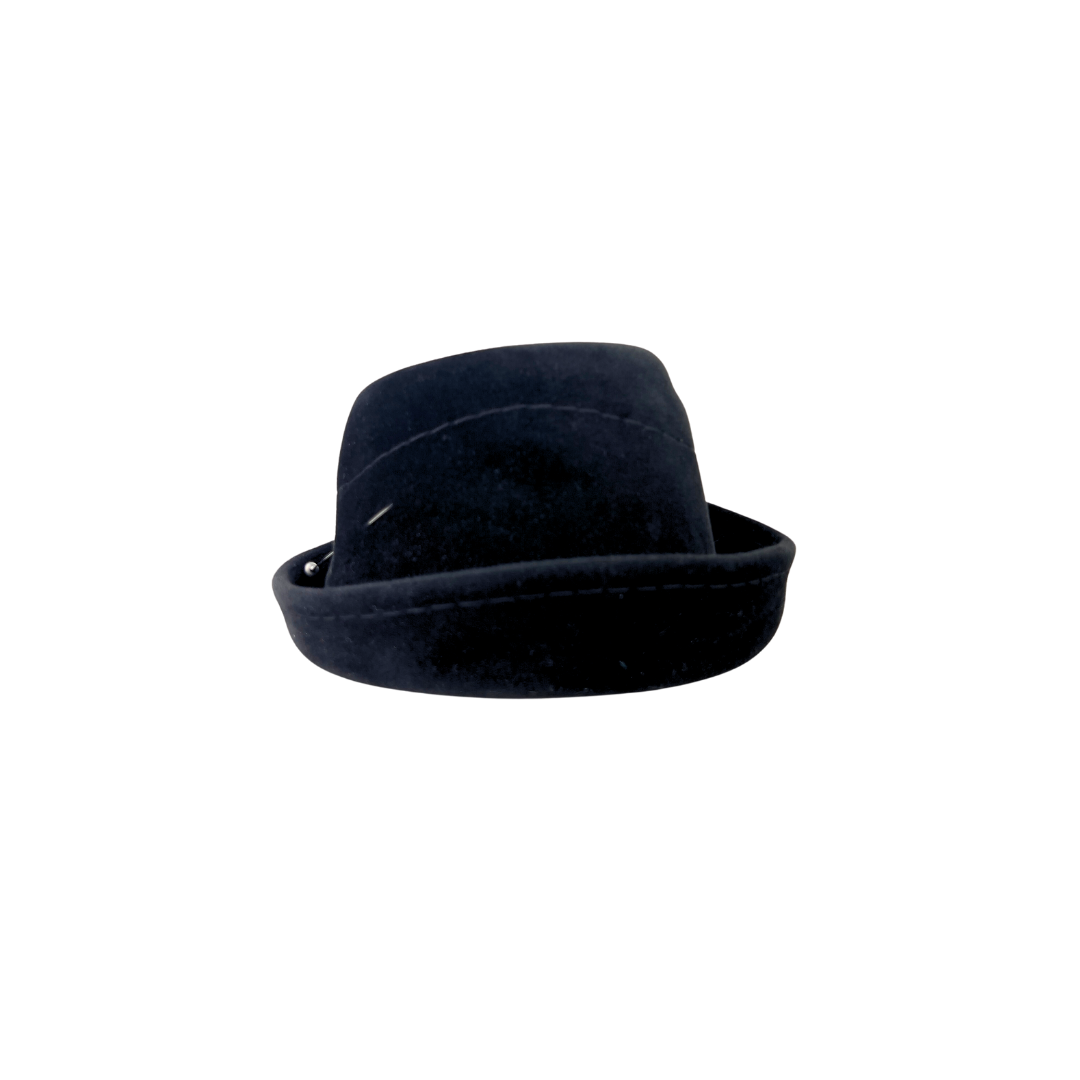 Vintage Black Wool Hat with Large Silver Pin