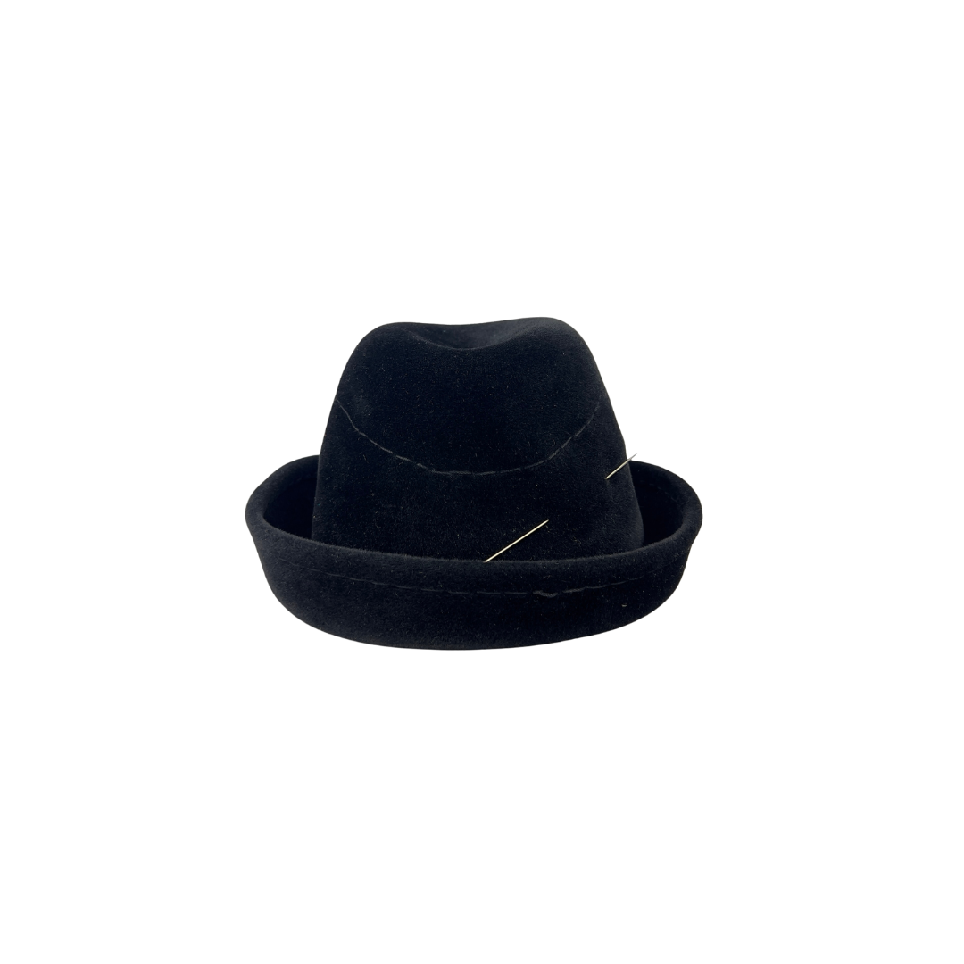 Vintage Black Wool Hat with Large Silver Pin