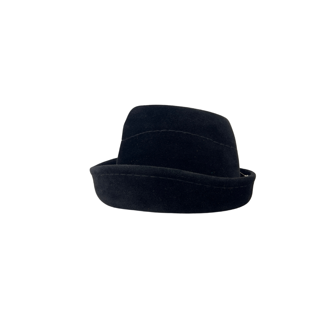 Vintage Black Wool Hat with Large Silver Pin