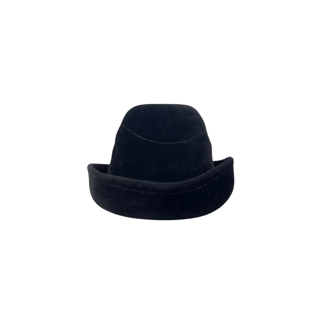 Vintage Black Wool Hat with Large Silver Pin