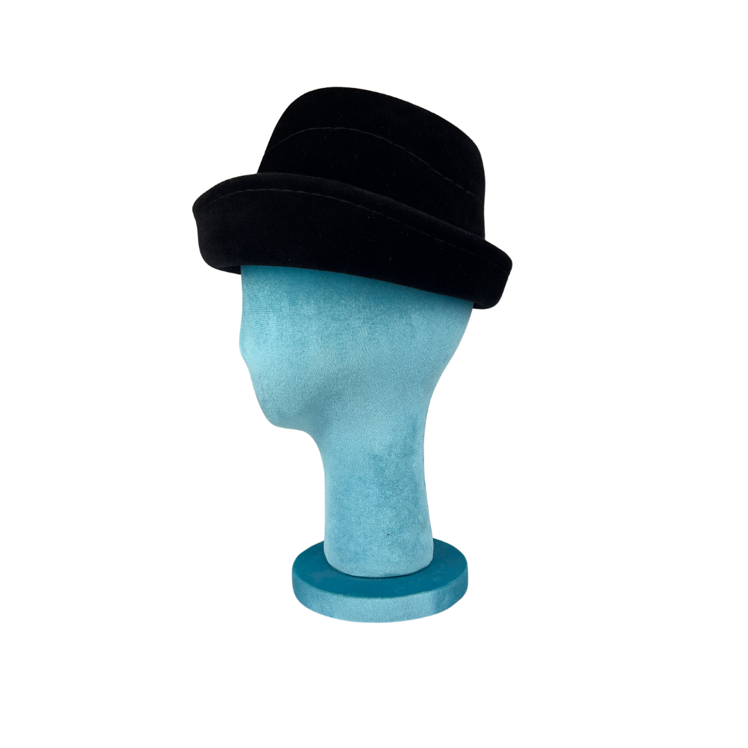 Vintage Black Wool Hat with Large Silver Pin