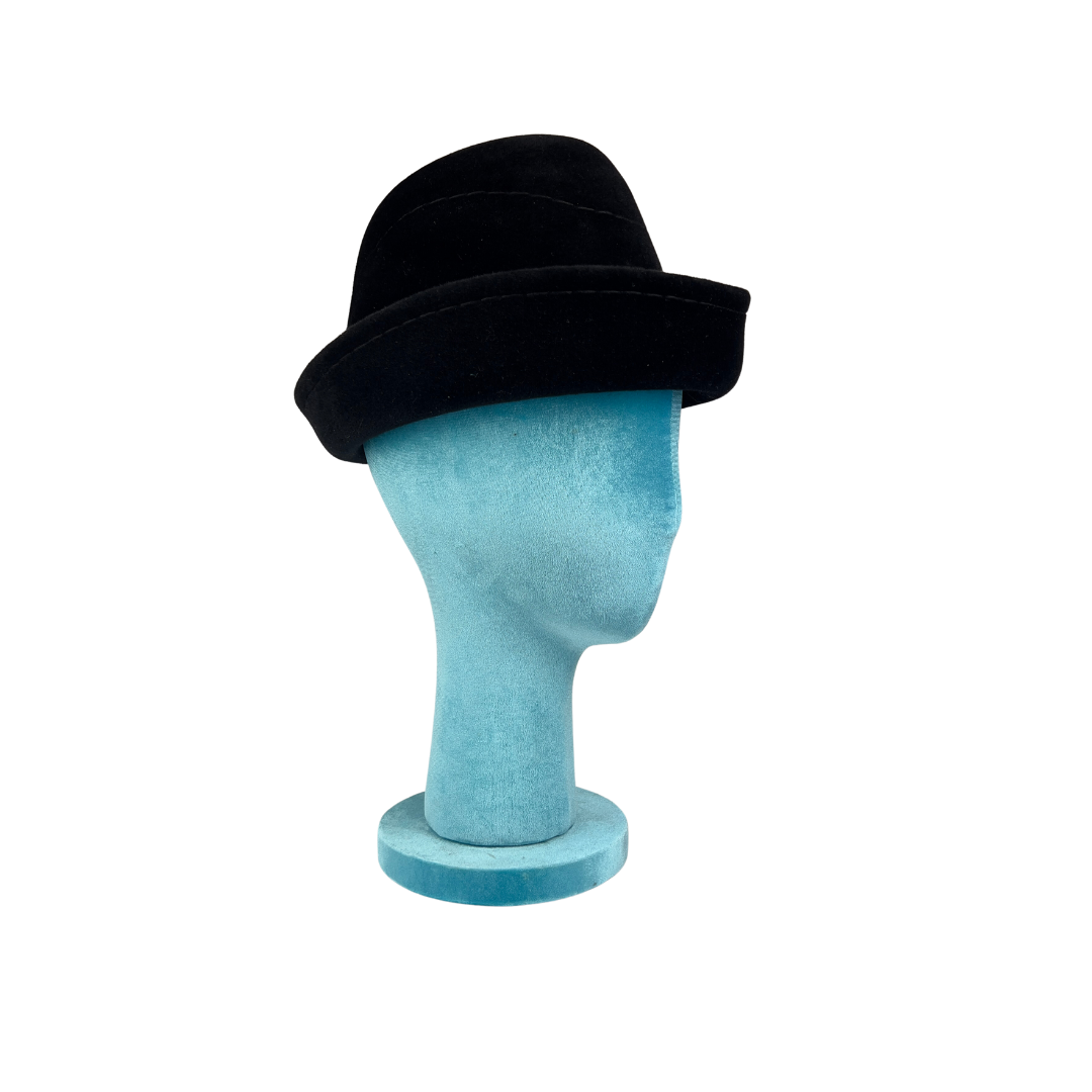 Vintage Black Wool Hat with Large Silver Pin
