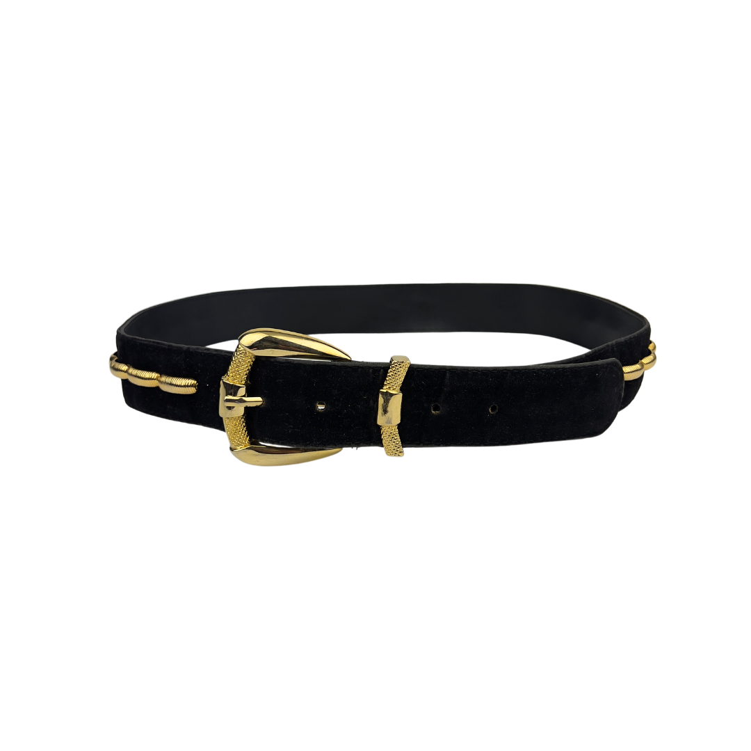 Black Velvet Belt with Gold Detail