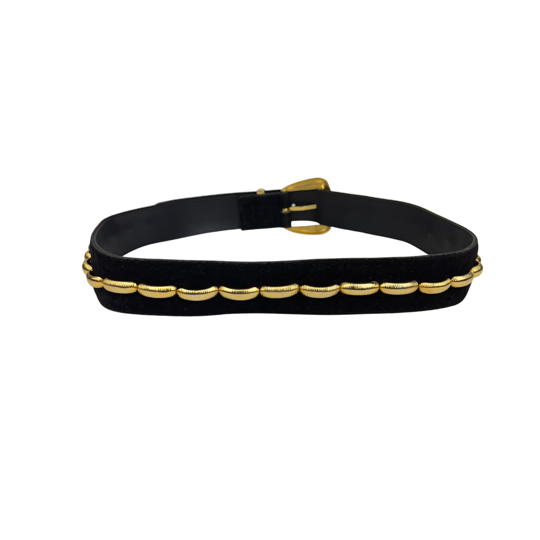 Black Velvet Belt with Gold Detail