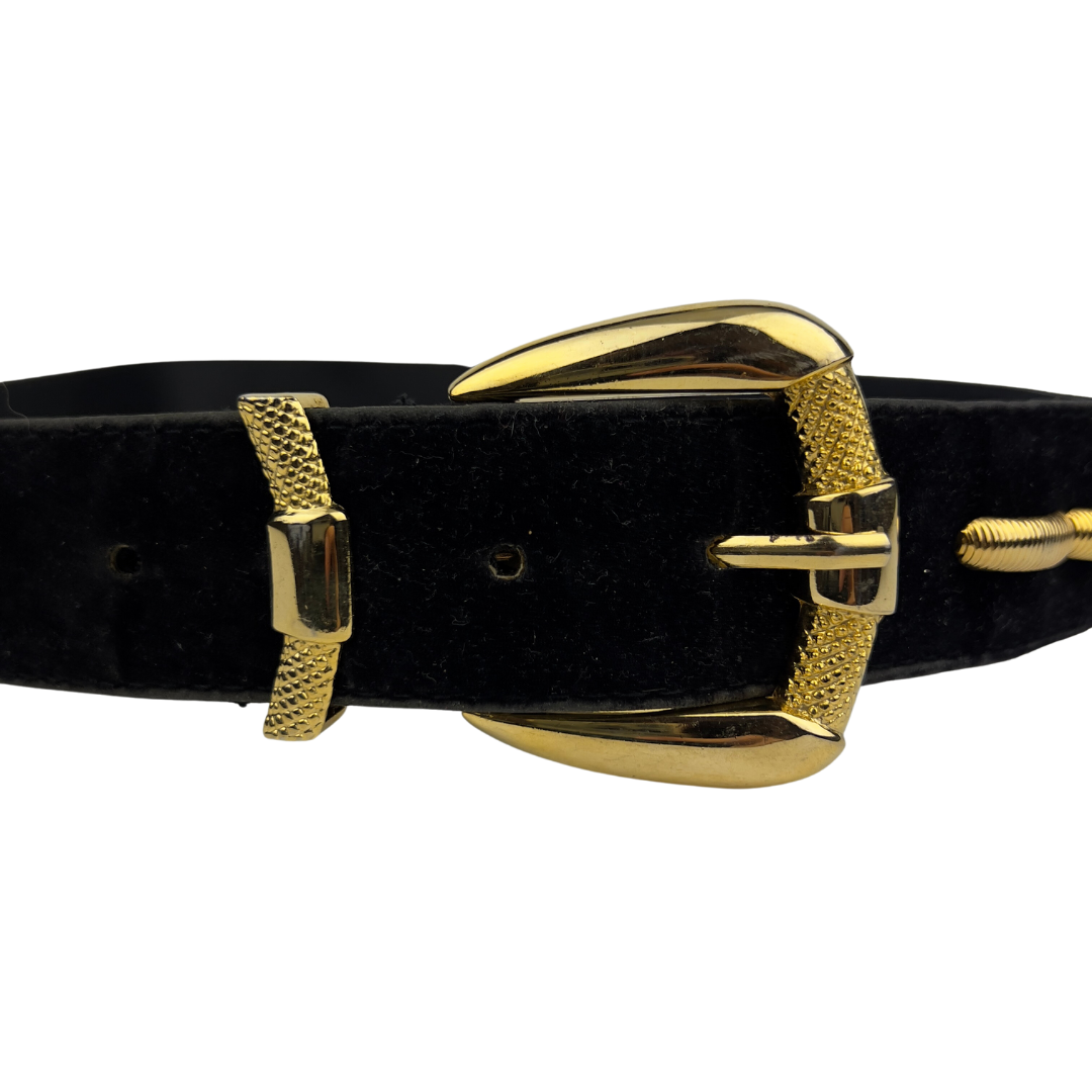Black Velvet Belt with Gold Detail