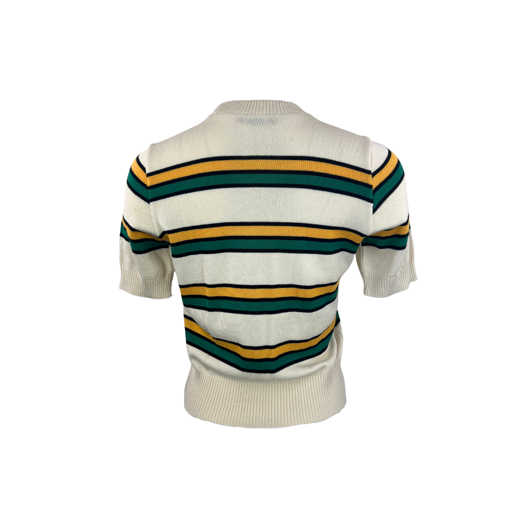 Bloody Edith Short Sleeve Knit Top in Cream and Green Stripes