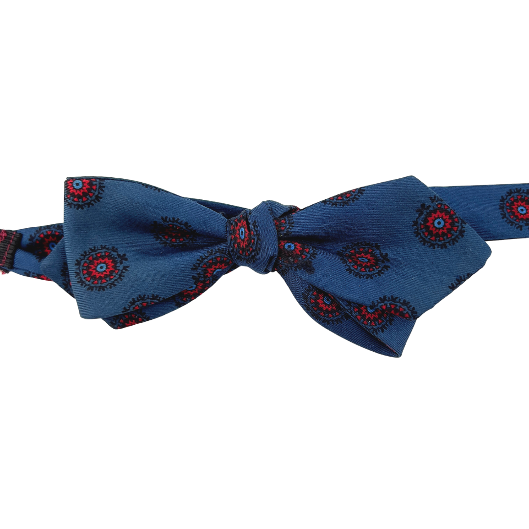 Navy Bow Tie with Red Circle Print