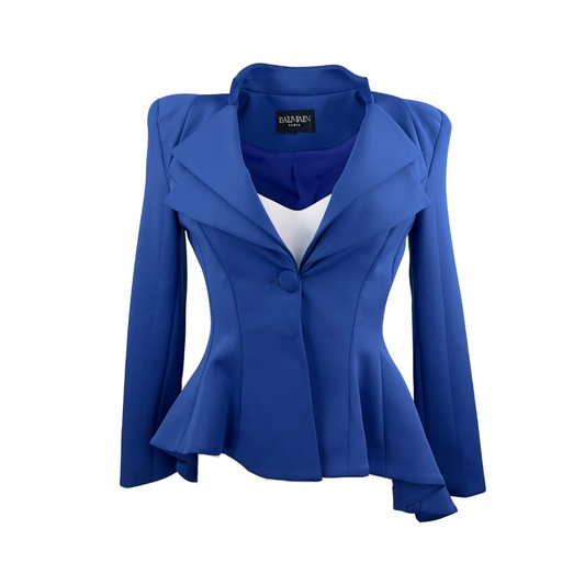 Blue Asymmetrical Peplum Blazer