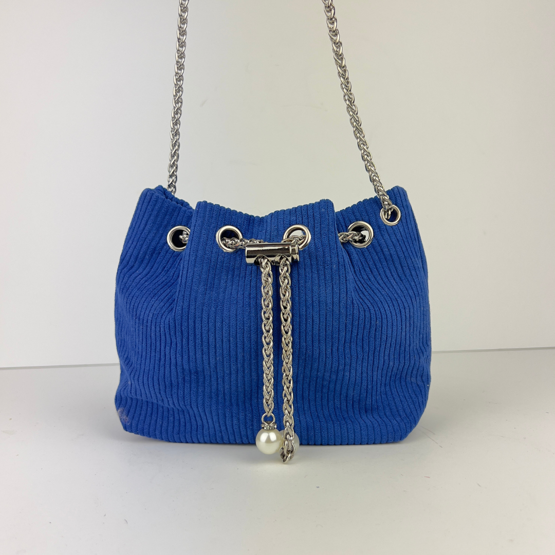 Blue Corduroy Bucket Bag