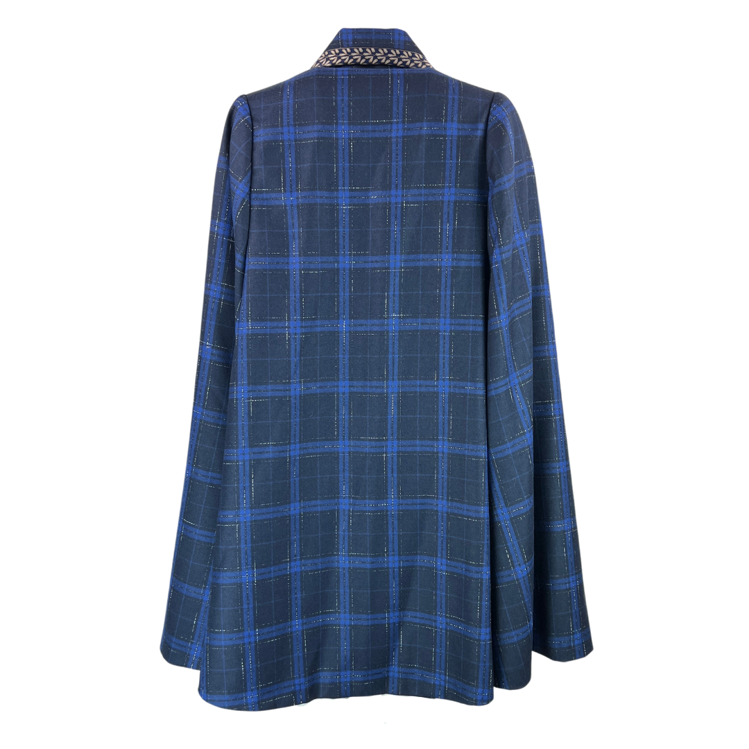 Blue and Navy Plaid Capelet with Trim