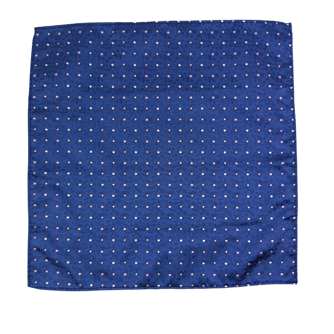 Blue Satin Pocket Square with Pink and White Stars and Circles