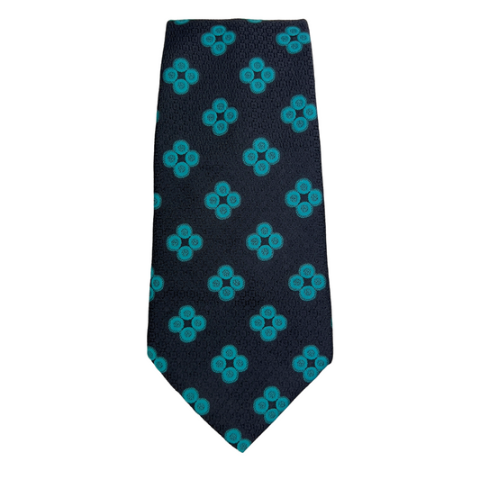 Navy Tie with Repeat Print Aqua Circles