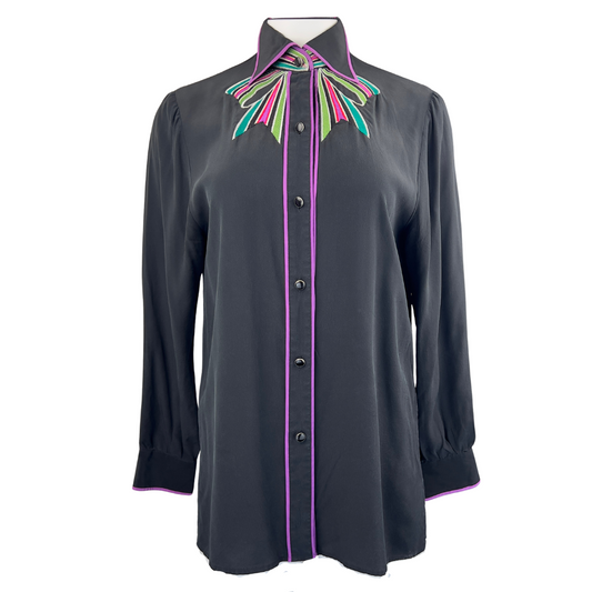 Vintge Bob Mackie Silk Blouse with Bow Embroidery