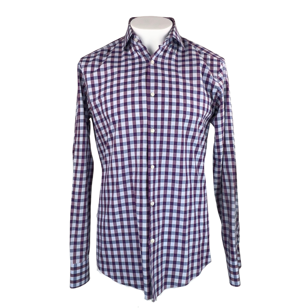 Hugo Boss Navy and Purple Gingham Dress Shirt