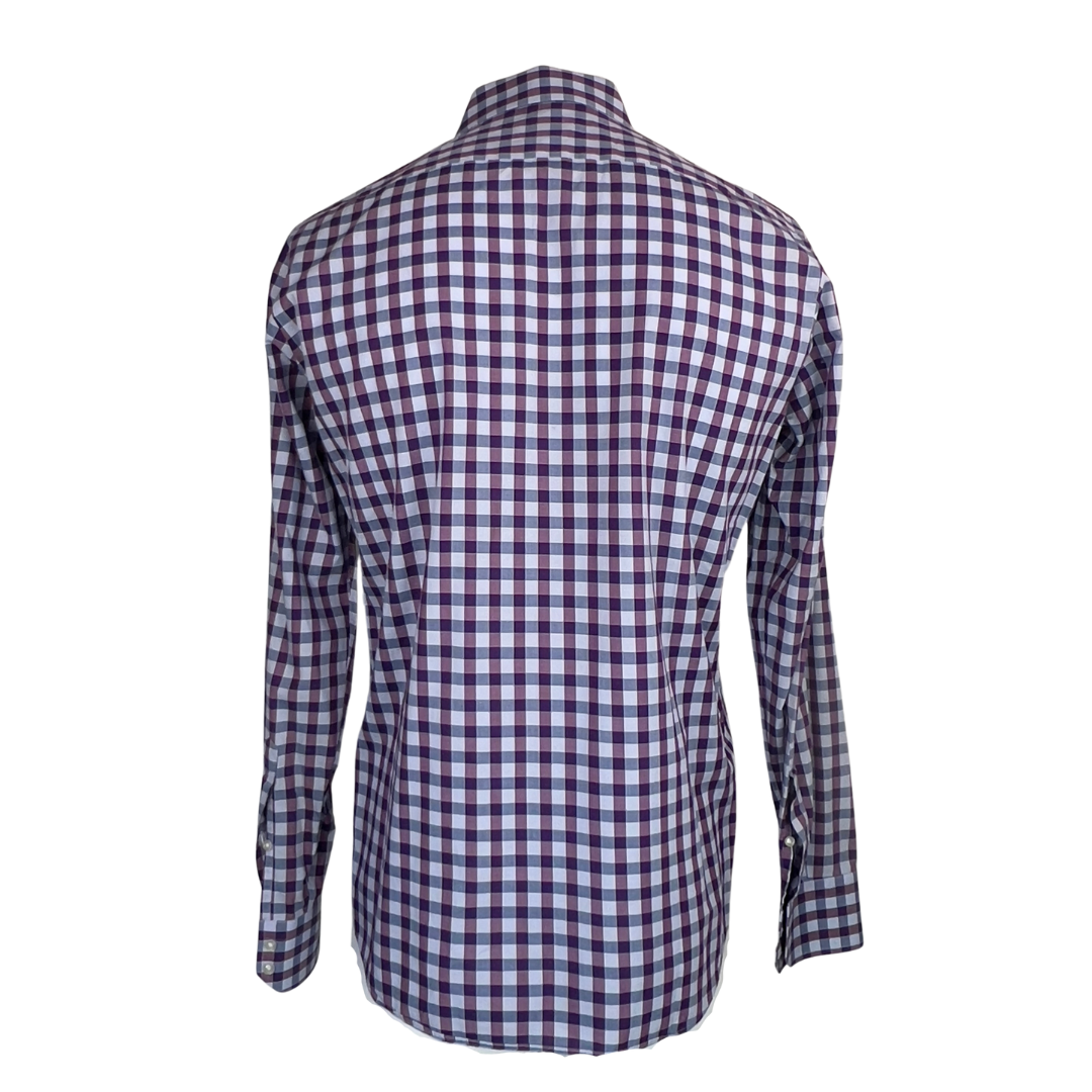 Hugo Boss Navy and Purple Gingham Dress Shirt