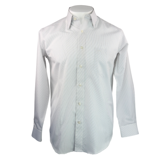 Boss White Dress Shirt with Blue and Black Pinstripes 15.5