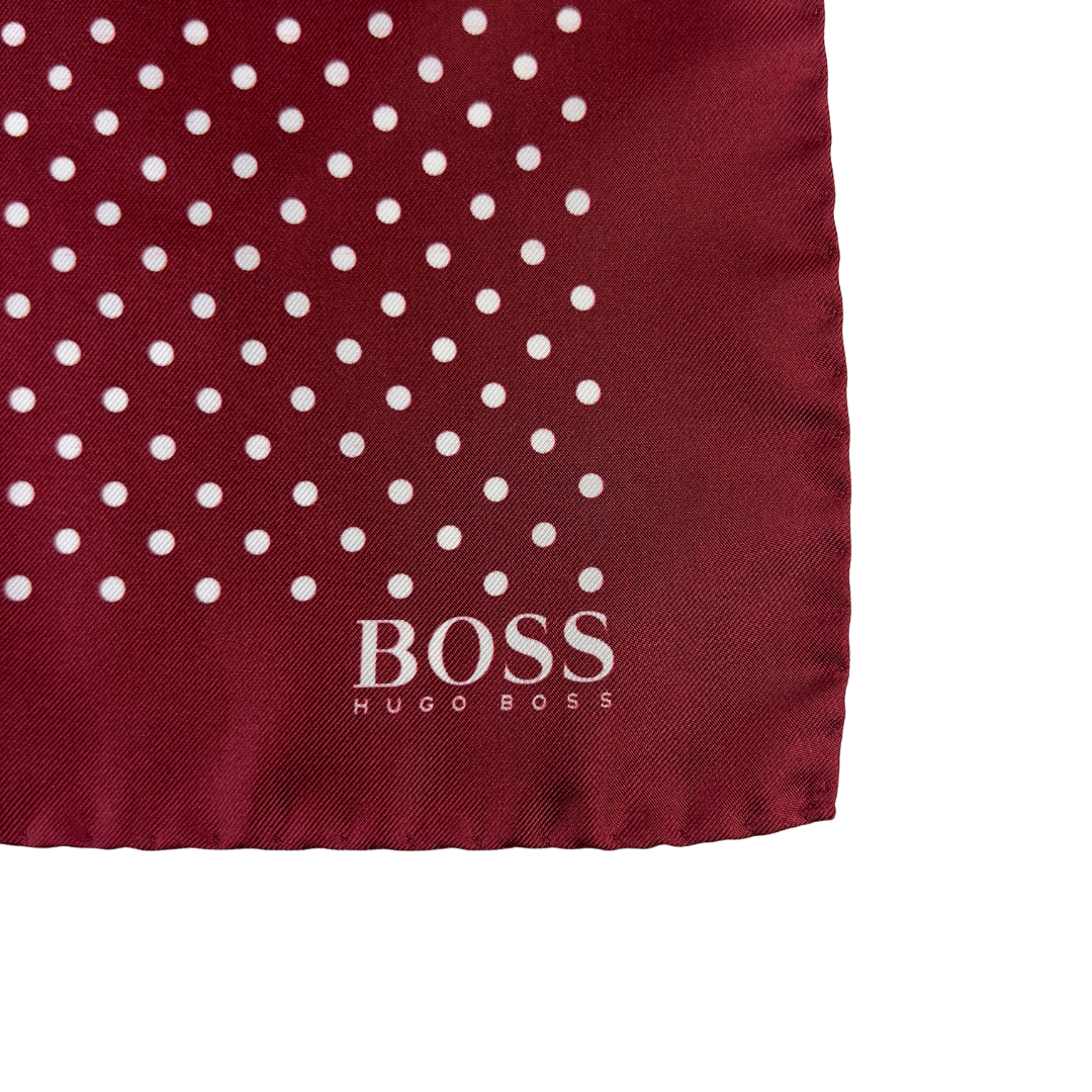 Hugo Boss Burgundy Pocket Square with White Polka Dots