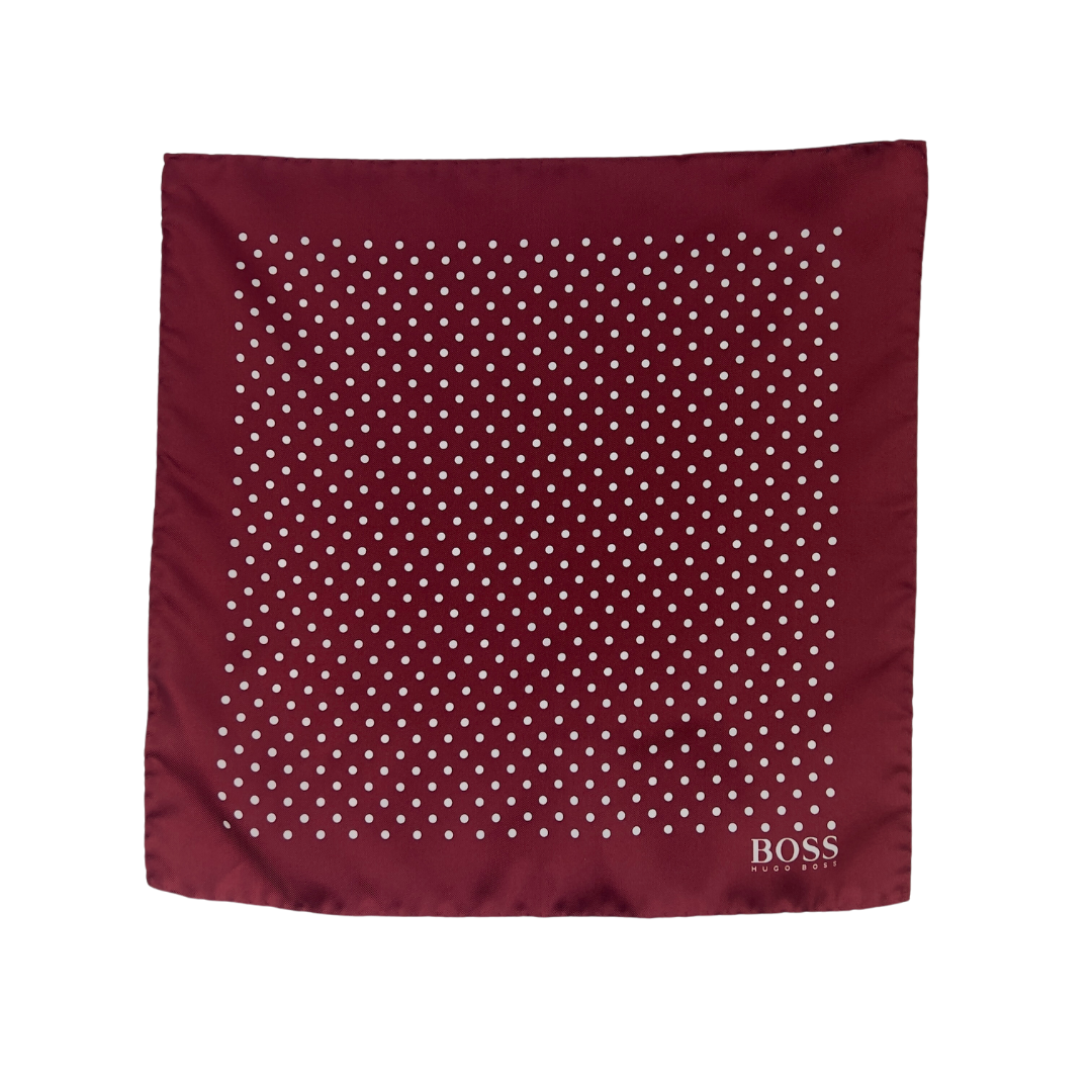 Hugo Boss Burgundy Pocket Square with White Polka Dots
