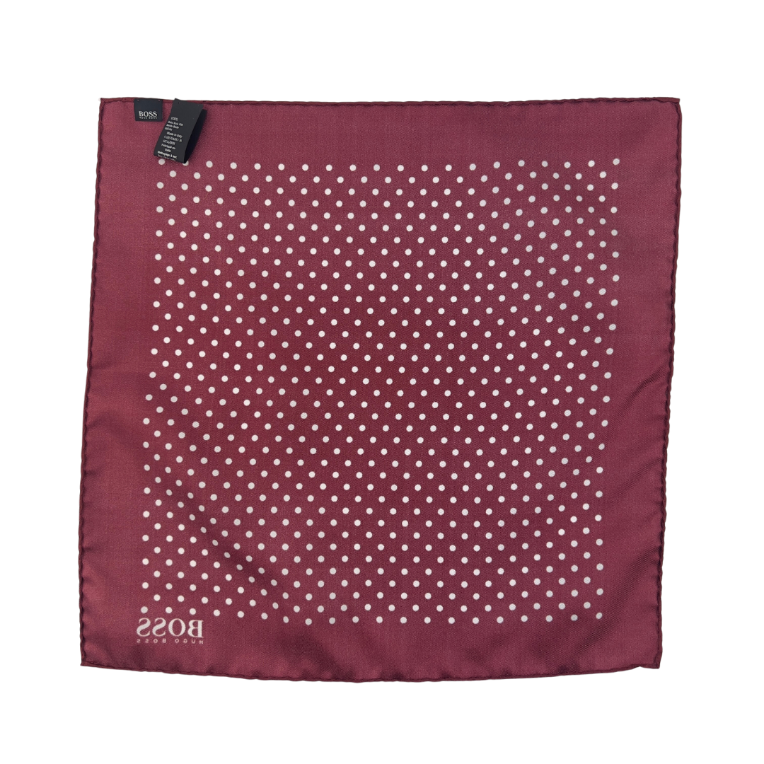 Hugo Boss Burgundy Pocket Square with White Polka Dots