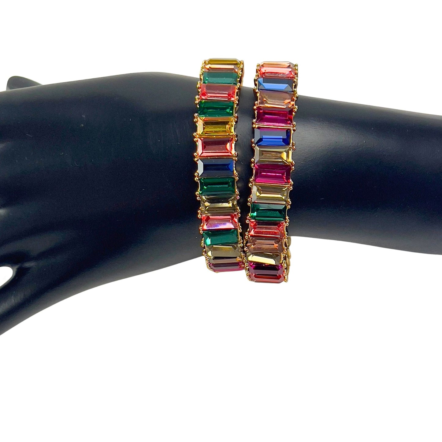 Multi Color Baguette Stones on Elastic Bracelet