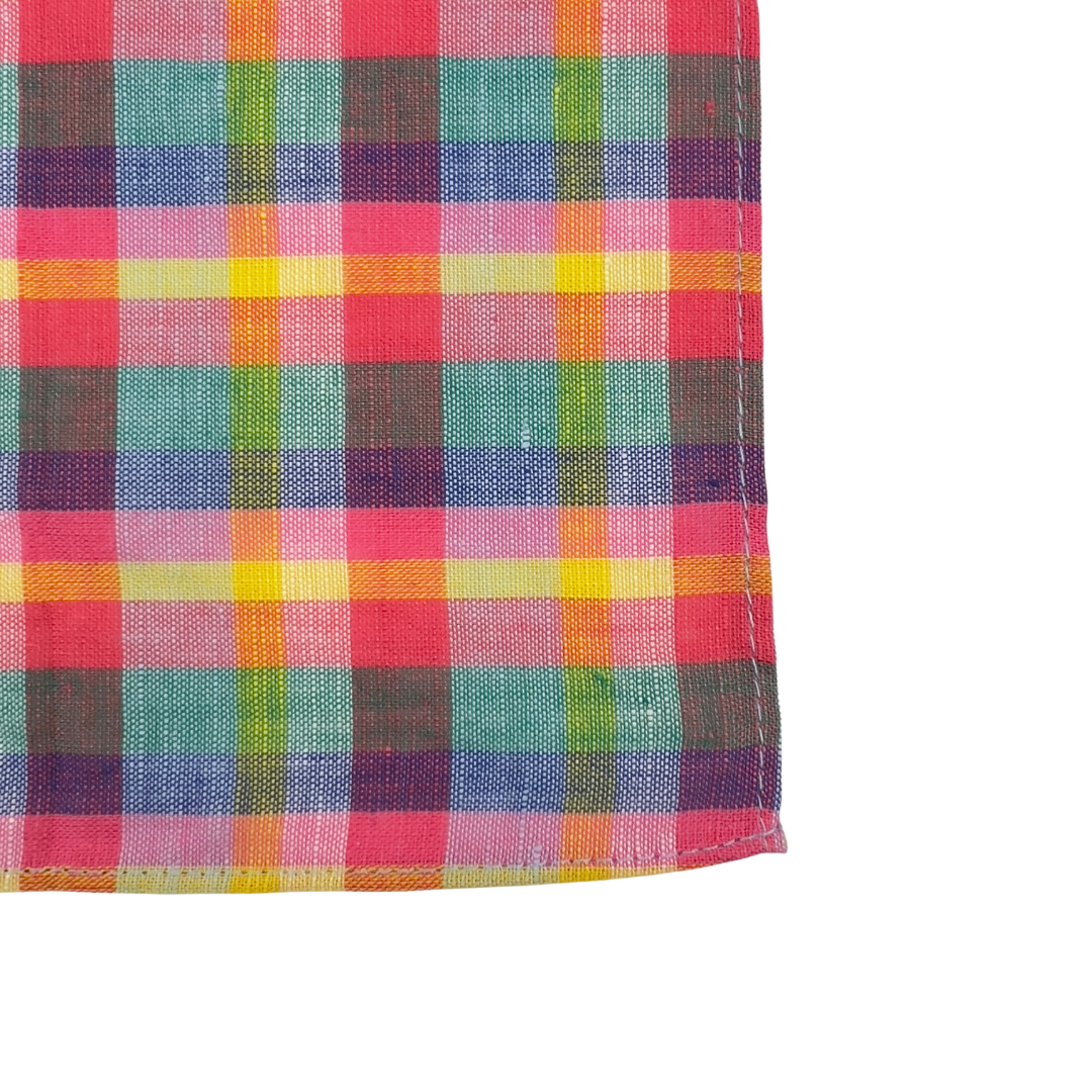 Bright Yellow, Pnk, Navy and Green Plaid Pocket Square