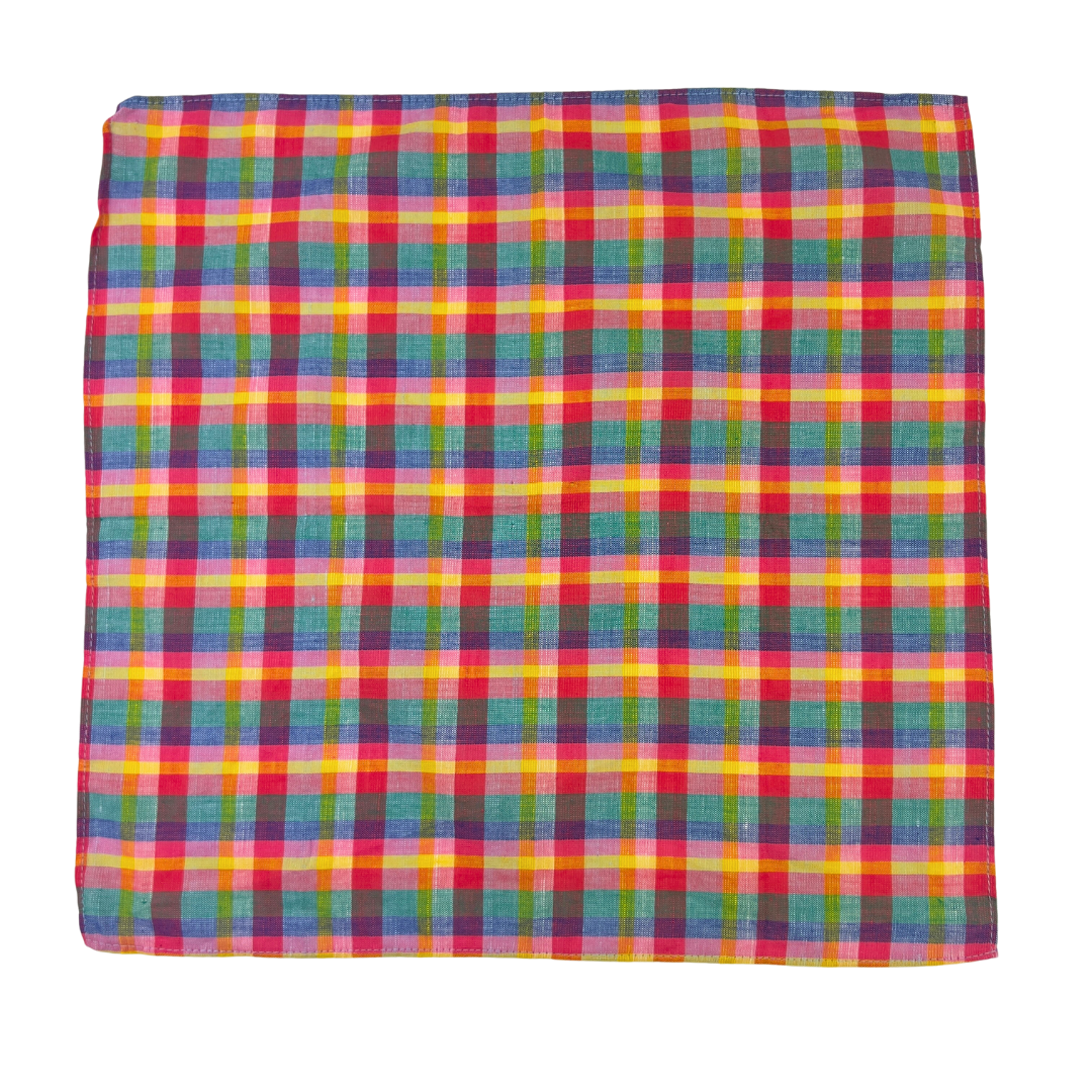 Bright Yellow, Pnk, Navy and Green Plaid Pocket Square