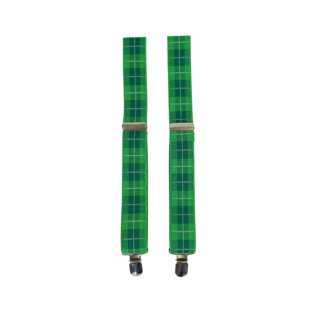 Bright Green Plaid Suspenders