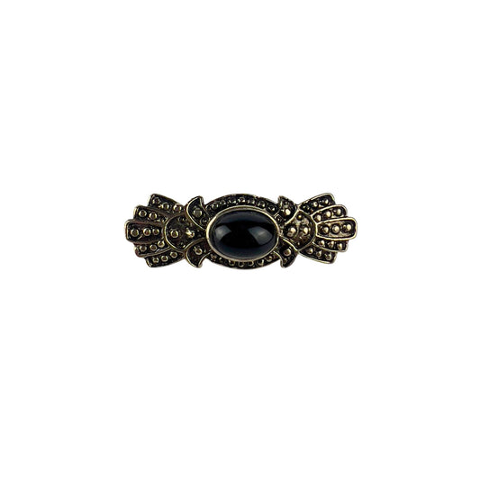 Art Deco Black Bead Brooch with Gunmetal