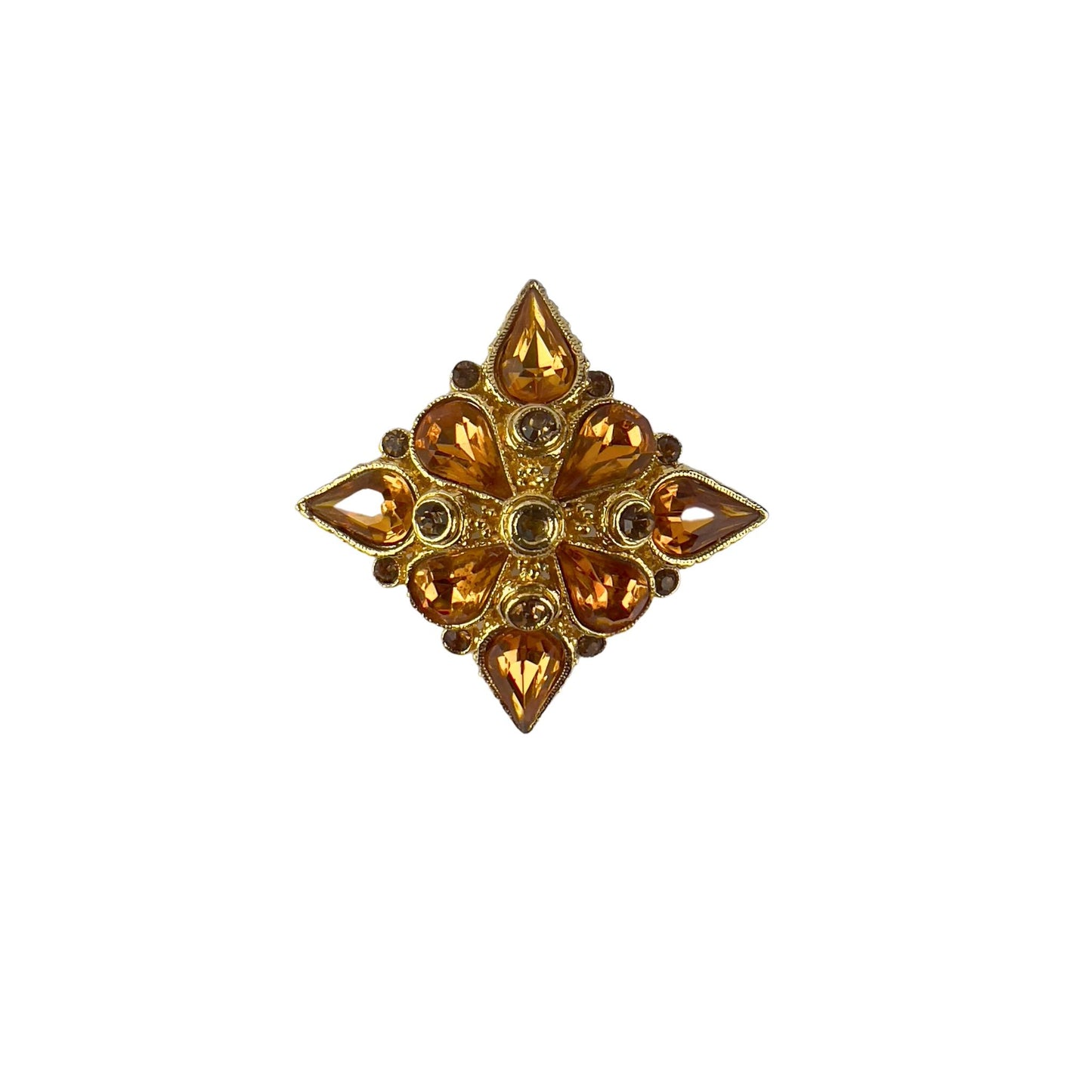 Citrine and Gold Diamond Shaped Brooch