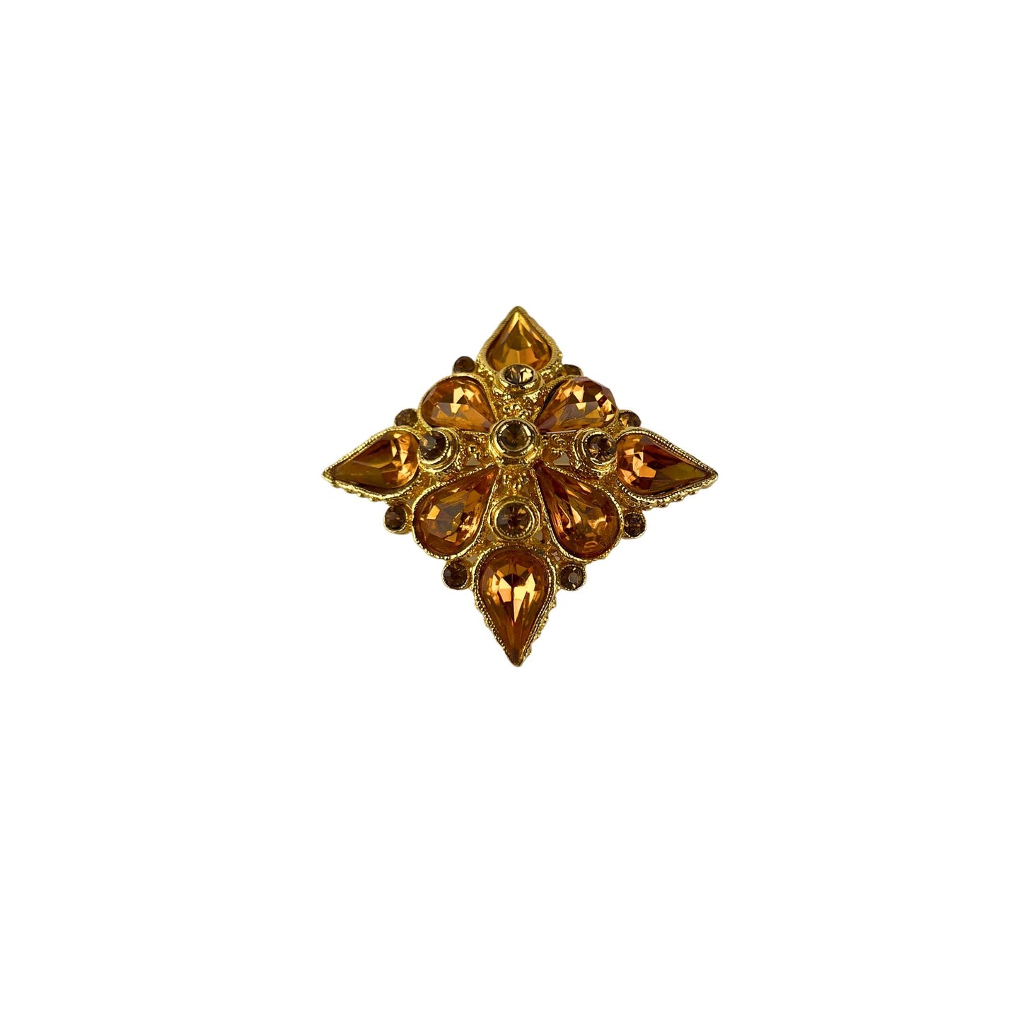 Citrine and Gold Diamond Shaped Brooch