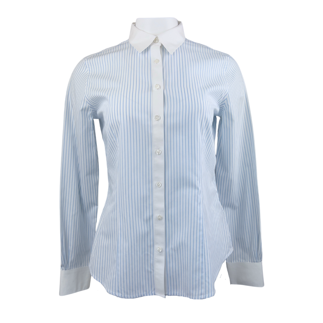 Brooks Brothers Blue and White Pinstripe Button Up with White Collar and Cuffs