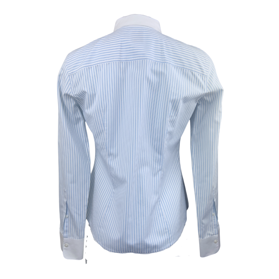 Brooks Brothers Blue and White Pinstripe Button Up with White Collar and Cuffs