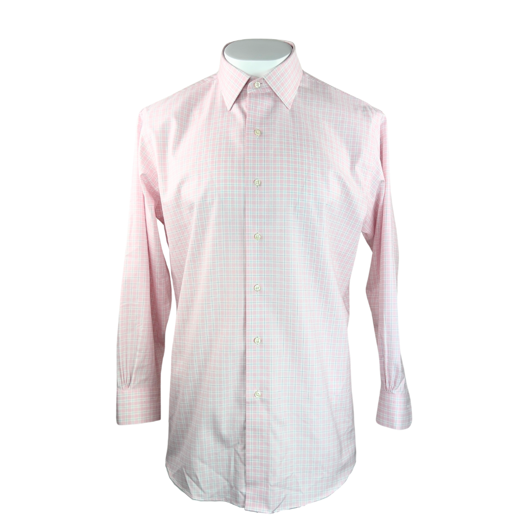 Brooks Brothers Dress Shirt in Light Pink, White and Blue Plaid 16.5S