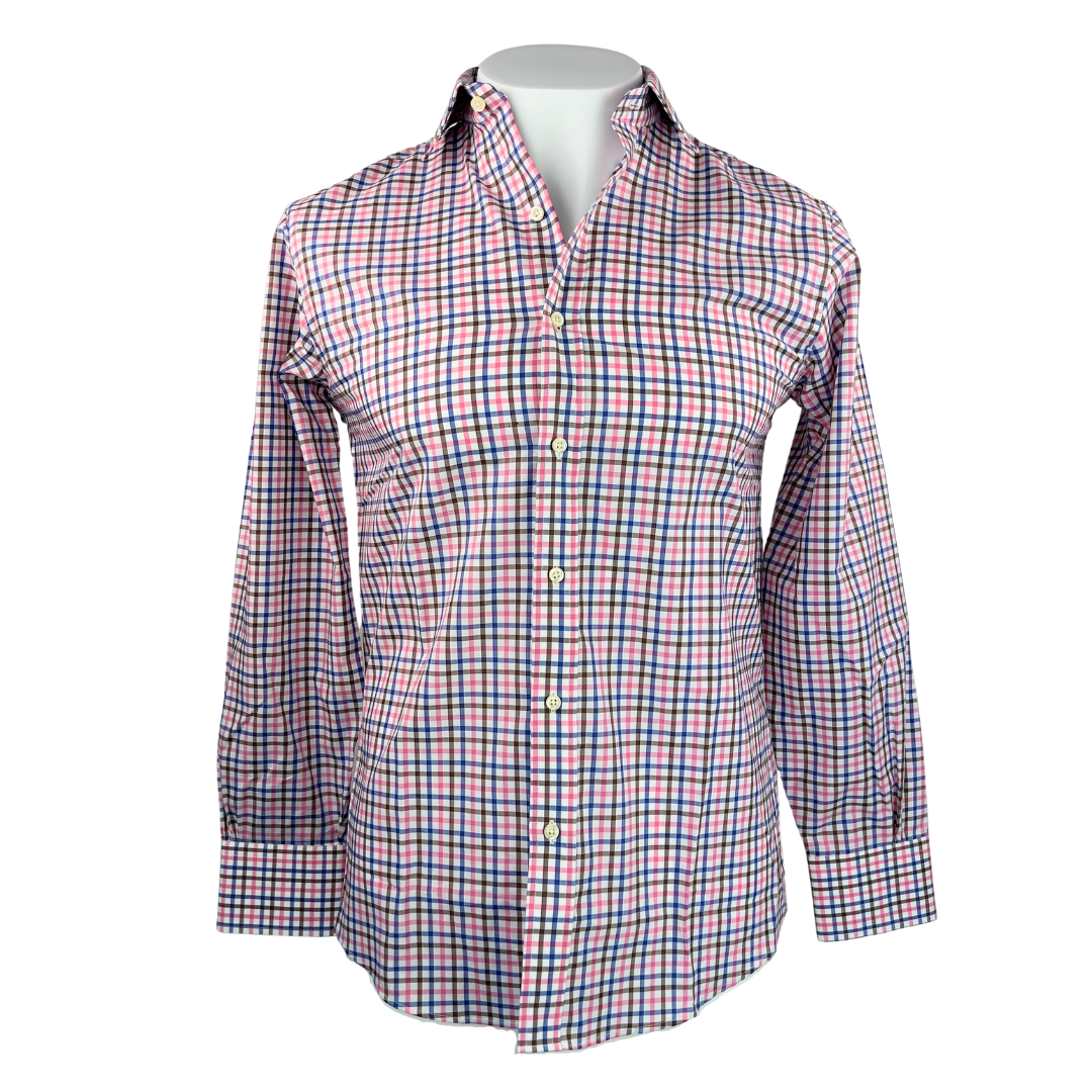 Brooks Brothers Regent Fit Dress Shirt in Pink, Blue and Brown Plaid 14.5