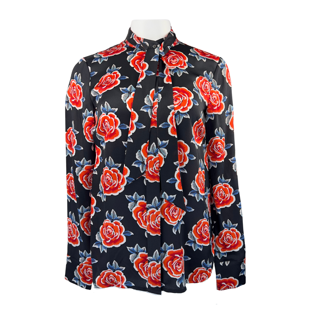 Brooks Brothers Satin Rose Print Blouse with Pussy Bow