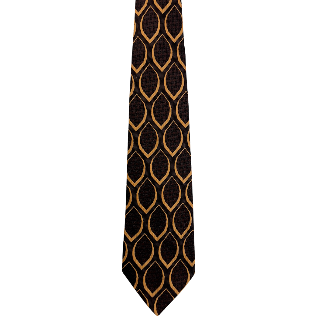 Brown Vintage Tie with Beige Almond Shape Print