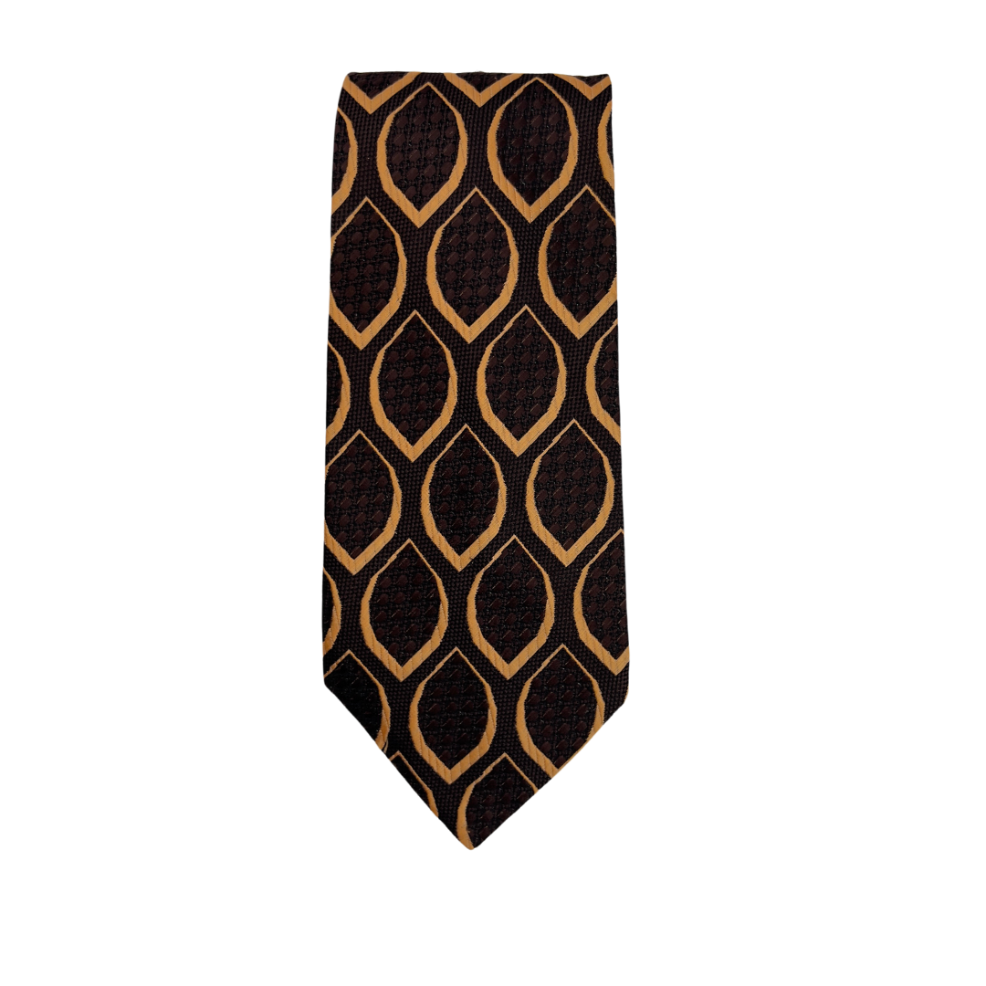 Brown Vintage Tie with Beige Almond Shape Print
