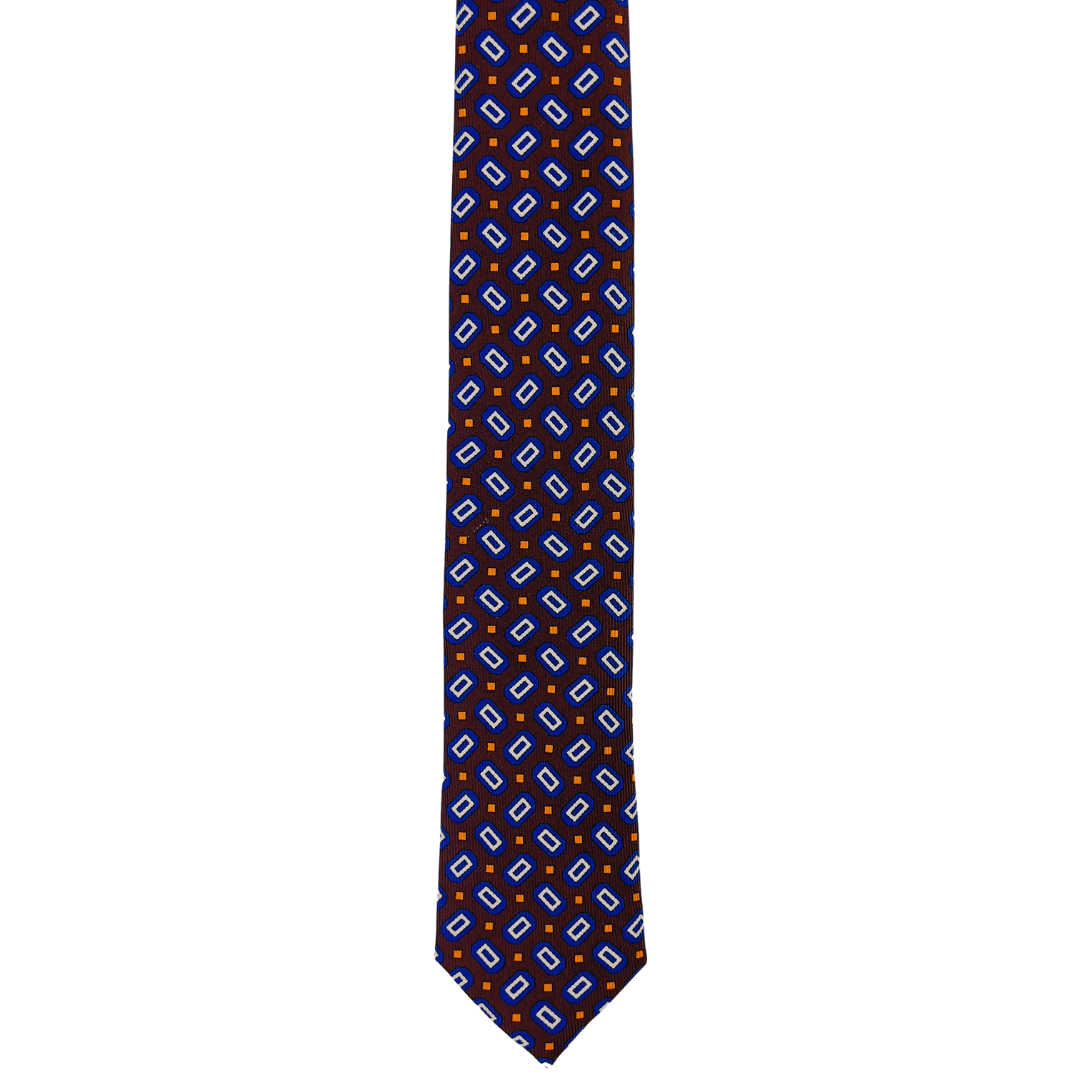 Brown Tie with Yellow Squares and Blue Rectangles