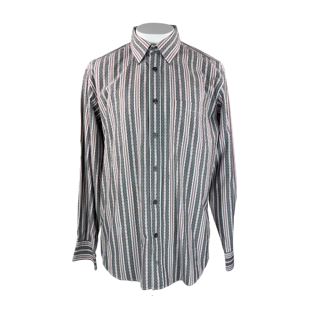 Bugatchi Unique Stripe Dress Shirt with Black, White, Red and Purple