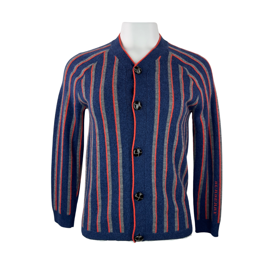 Burberry Navy and Orange Stripe Cardigan